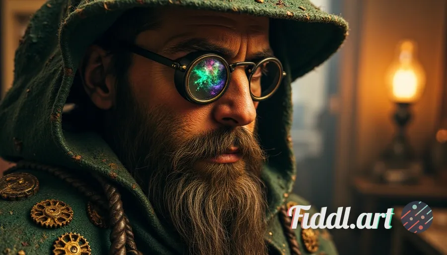 A hyper-detailed portrait of a male clockmaker with a steampunk twist, his skin is textured like rus