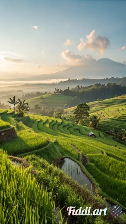 Afternoon view of beautiful and natural rice fields