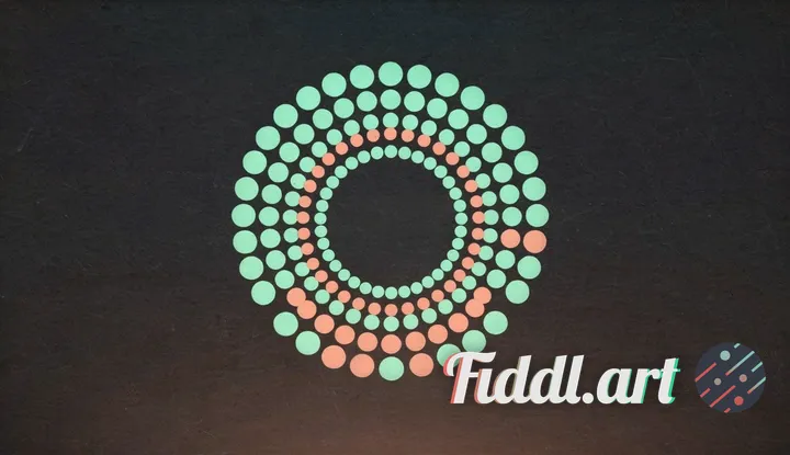 Minimalist digital zen art, a perfectly centered circle composed of radiating dots in alternating vi