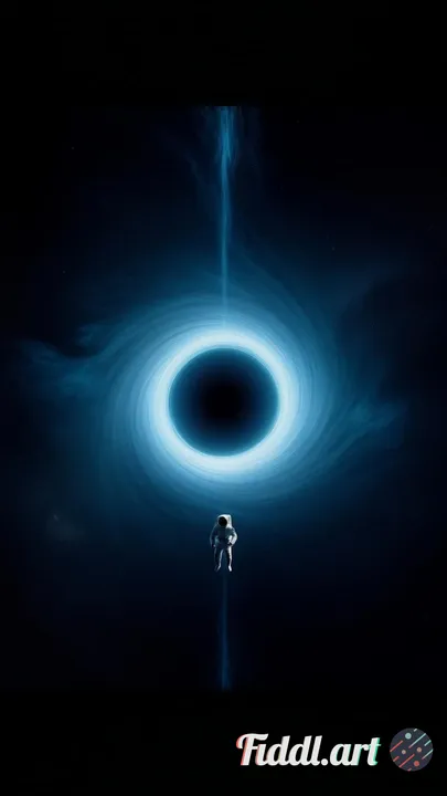 The astronaut is captured from behind, body angled downward as if diving through space toward a lumi