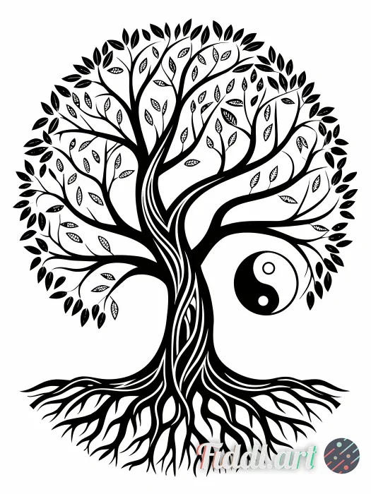 cover-up tattoo for upper arm: vertical Tree of Life as world-axis; wingless serpentine dragon coili