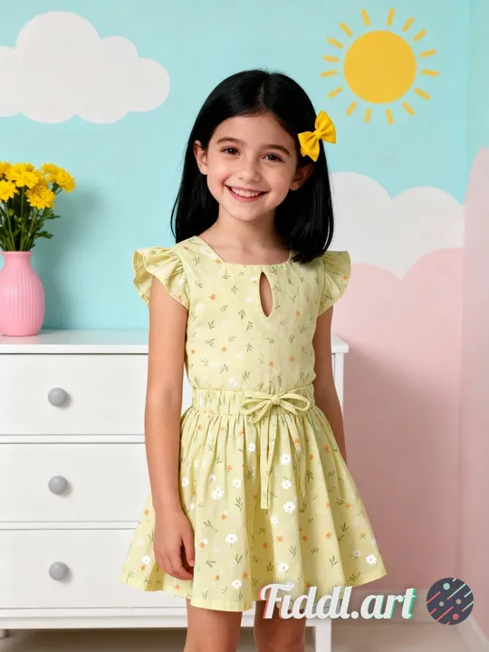 A cheerful indoor scene featuring a full figure of 9-10 years old child standing in a photo studio w