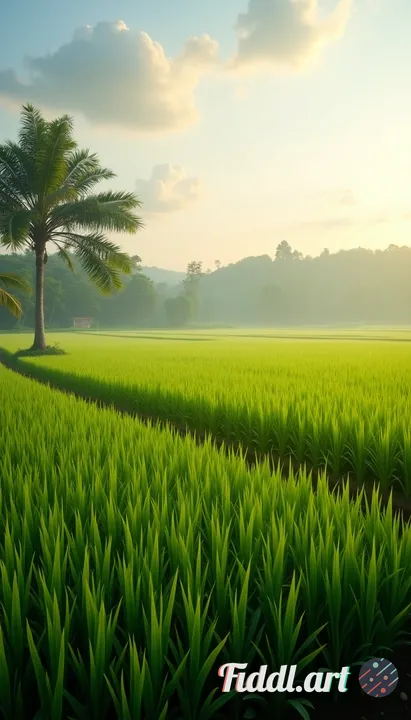 Morning view of beautiful and natural rice fields