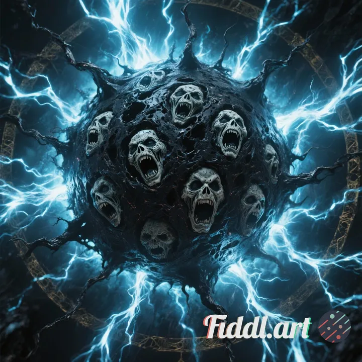 a dark fantasy necromancy spell that looks like a giant spark made of black and dark blue energy wit