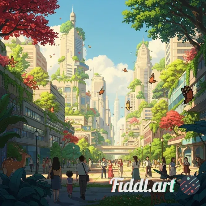 Media Index 0 | A futuristic urban rainforest, skyscrapers wrapped in lush greenery, vivid trees breaking through co