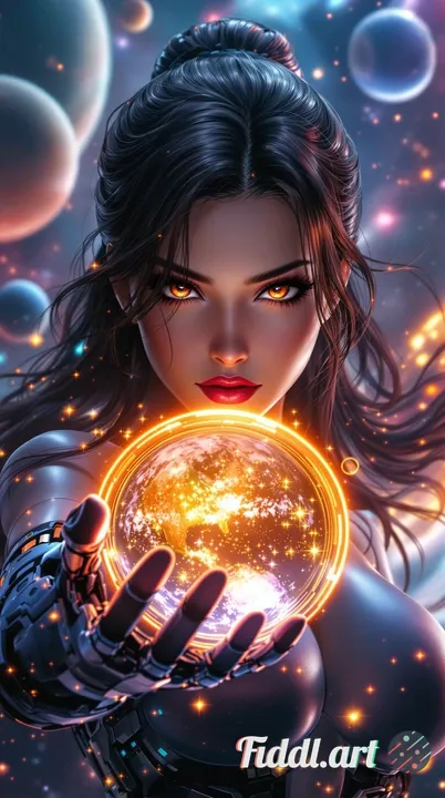 A stunning cinematic 8K ultra-detailed illustration of a beautiful and powerful female space bounty 