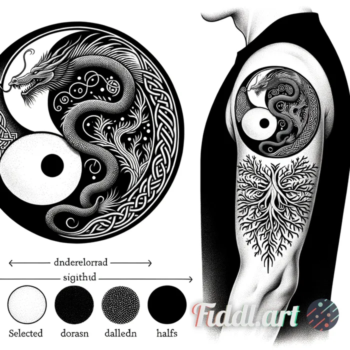 “Upper-arm shoulder-cap cover-up tattoo, circular medallion sized to max 15 cm high (≈13–15 cm diame