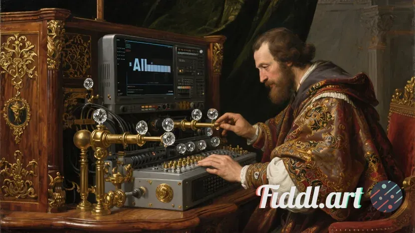 Renaissance video editor using a modern AI supercomputer designed with elaborate yet minimalist Vict