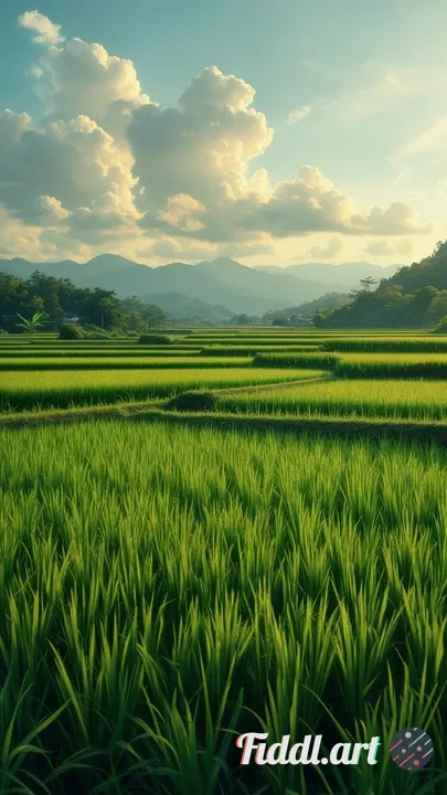 Afternoon view of beautiful and natural rice fields