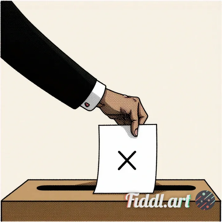 a voter is trying to vote by extending an arm (the hand is holding a ballot paper with a clear 'X' m