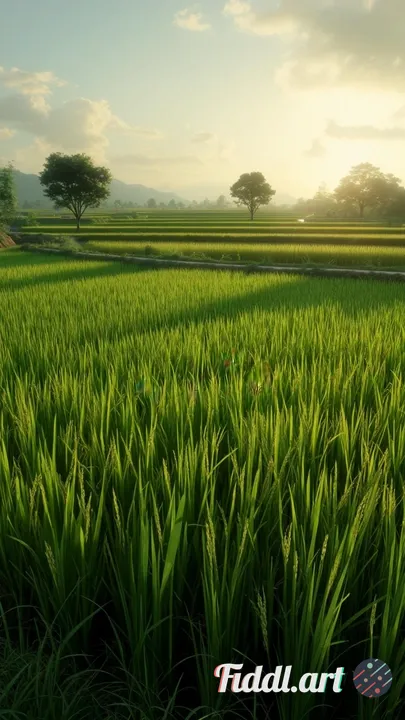 Afternoon view of beautiful and natural rice fields