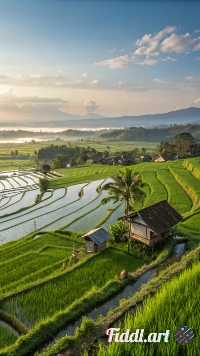 Afternoon view of beautiful and natural rice fields