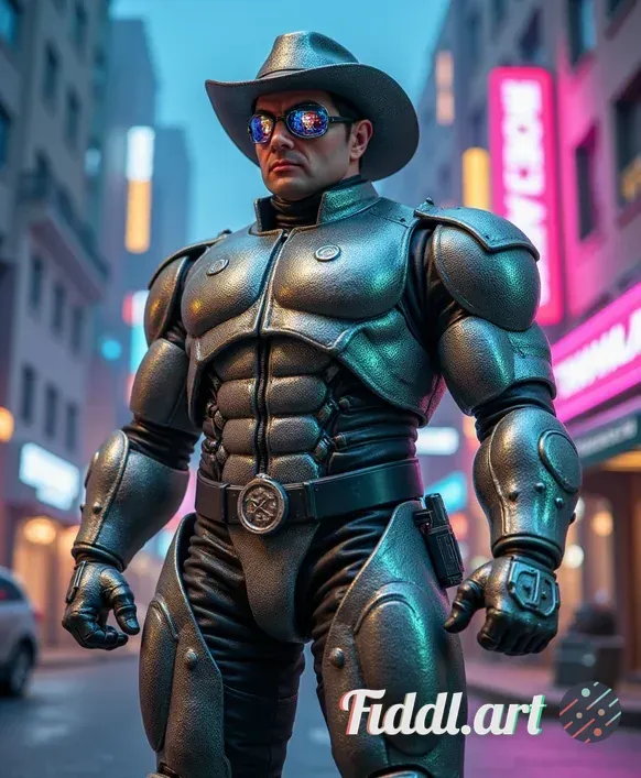 A striking male Cybernetic Sheriff action figure, designed with intricate details showcasing a blend