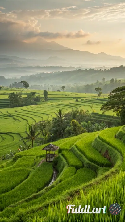 Afternoon view of beautiful and natural rice fields