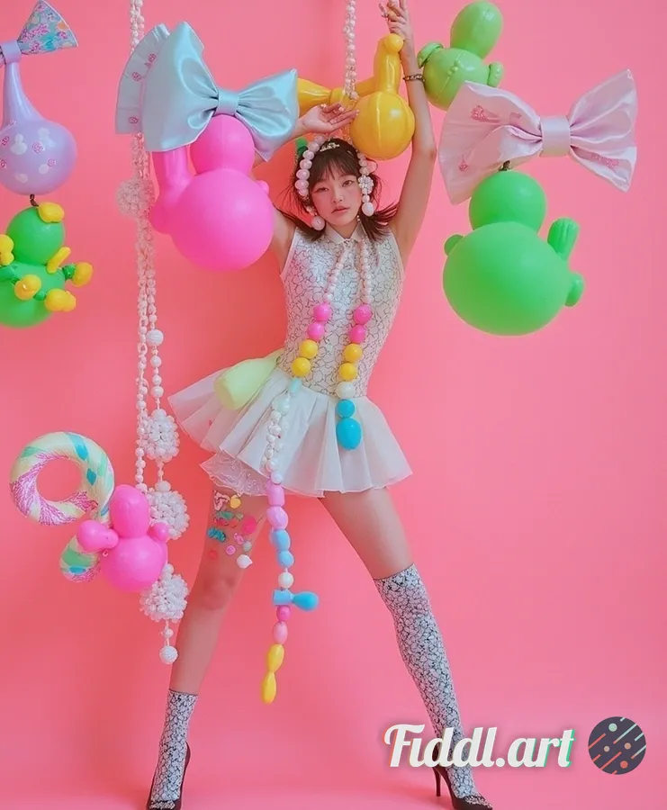 pop surrealism aesthetic, featuring a 24-year-old model inspired by Kyary Pamyu Pamyu, portrayed in 