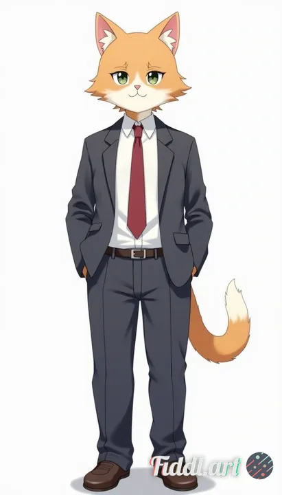 anthropomorphic cat boy, male feline humanoid, about 15 years old, short fur, cat ears, tail, wearin