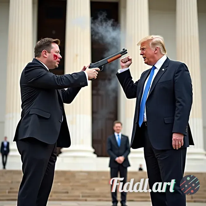 Media Index 0 | ”Steve Bannon” and  Elon Musk pointing shotguns at each other outside of the Lincoln Memorial. Elon 