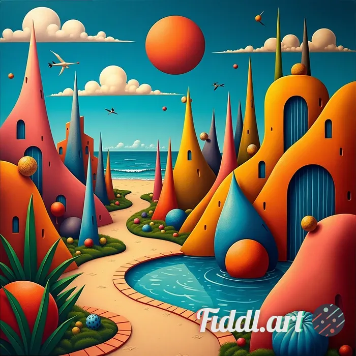 A paradise in the style of Picasso and Salvador Dali