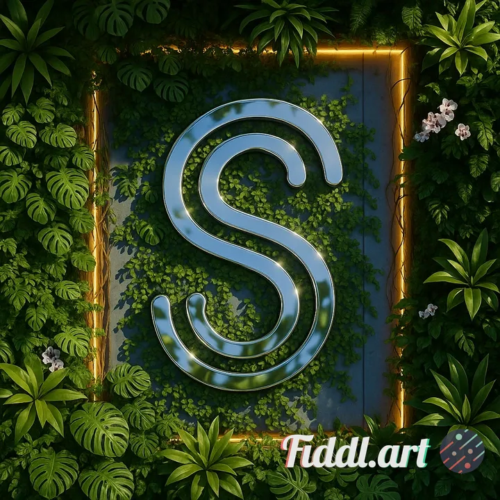 add the logo as a 3D reflective chrome metal structure embedded into the concrete and extruded above