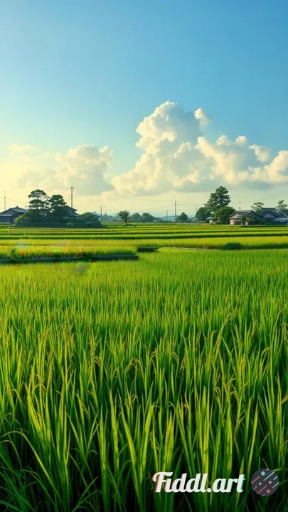 Afternoon view of beautiful and natural rice fields