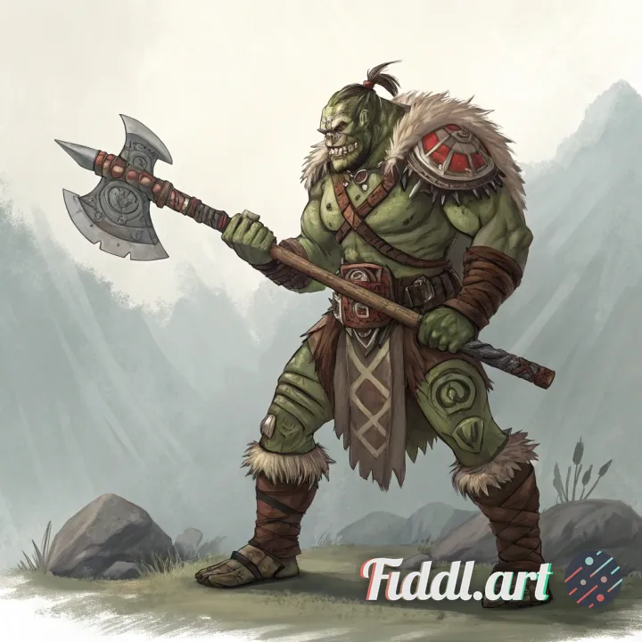 add an ork in the background using the same style.. the ork is a hero in our new adventure.. he's a 