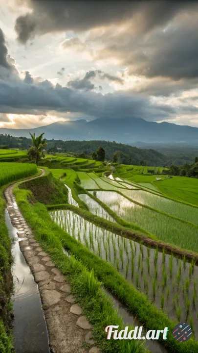 Afternoon view of beautiful and natural rice fields