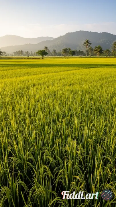 Afternoon view of beautiful and natural rice fields