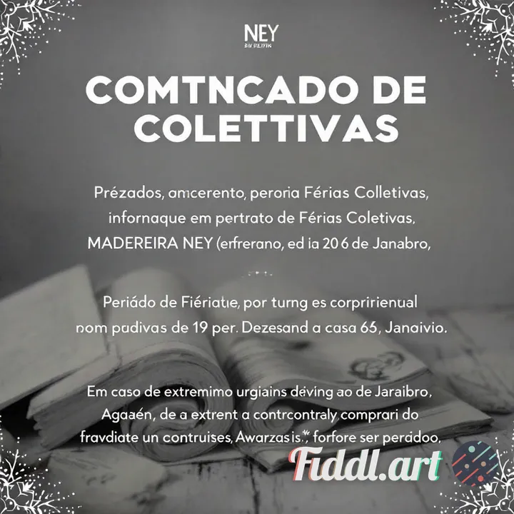 Gerar um Folder com as informações a baixo:



📢 COMUNICADO DE FÉRIAS COLETIVAS

MADEREIRA NEY

Pre