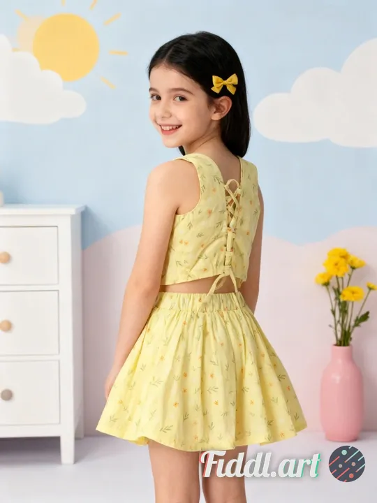 A cheerful indoor scene featuring a back view of full figure of 9-10 years old child standing in a p