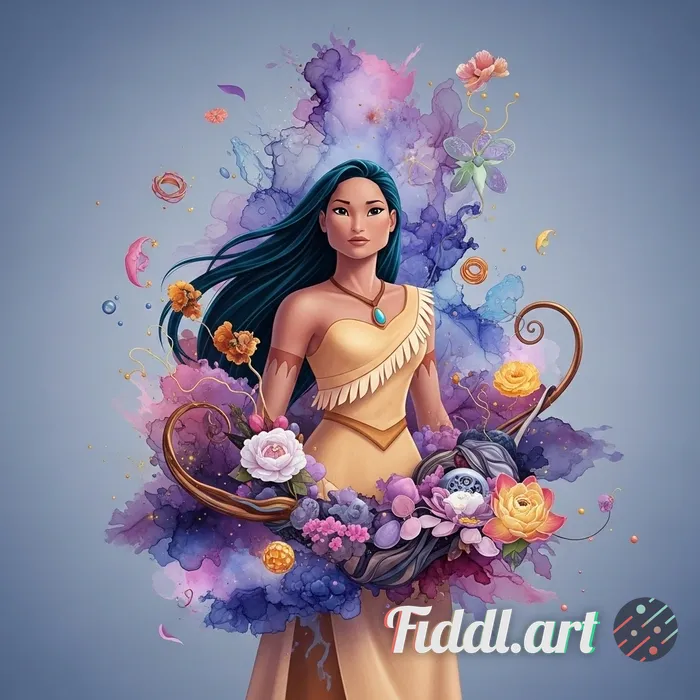 Pocahontas, Cinematic quality, hyper-realistic rendering, rich textures, and high-definition detail.