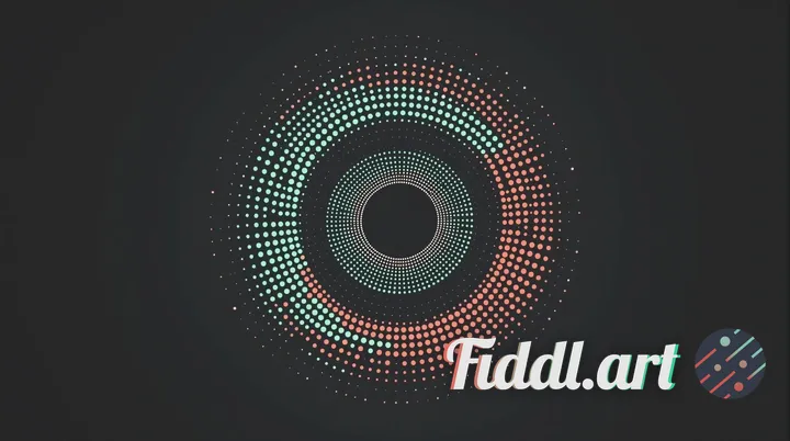 Centered circle made of radiating dots in alternating mint green and coral, set on charcoal backgrou