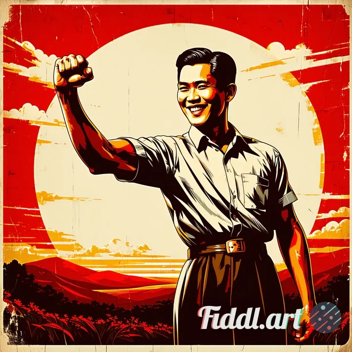 A bold vintage-style Filipino advocacy poster in the manner of classic propaganda art, warm color pa
