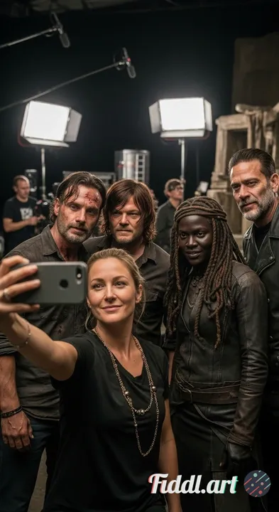 I need a prompt where I take a close-up selfie taken by a woman holding a smartphone with her arm ex