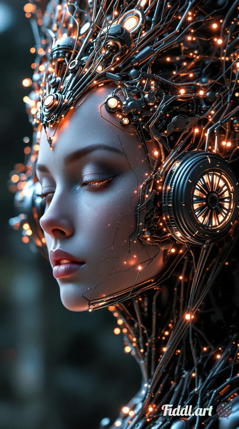 Media Index 0 | An exquisite, biomechanical entity, a seamless fusion of organic elegance and machine precision, its