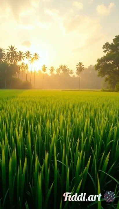 Morning view of beautiful and natural rice fields