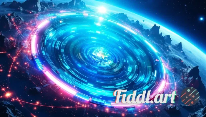 a hadron collider designed as a giant ring encircling the Earth, showcasing advanced scientific tech