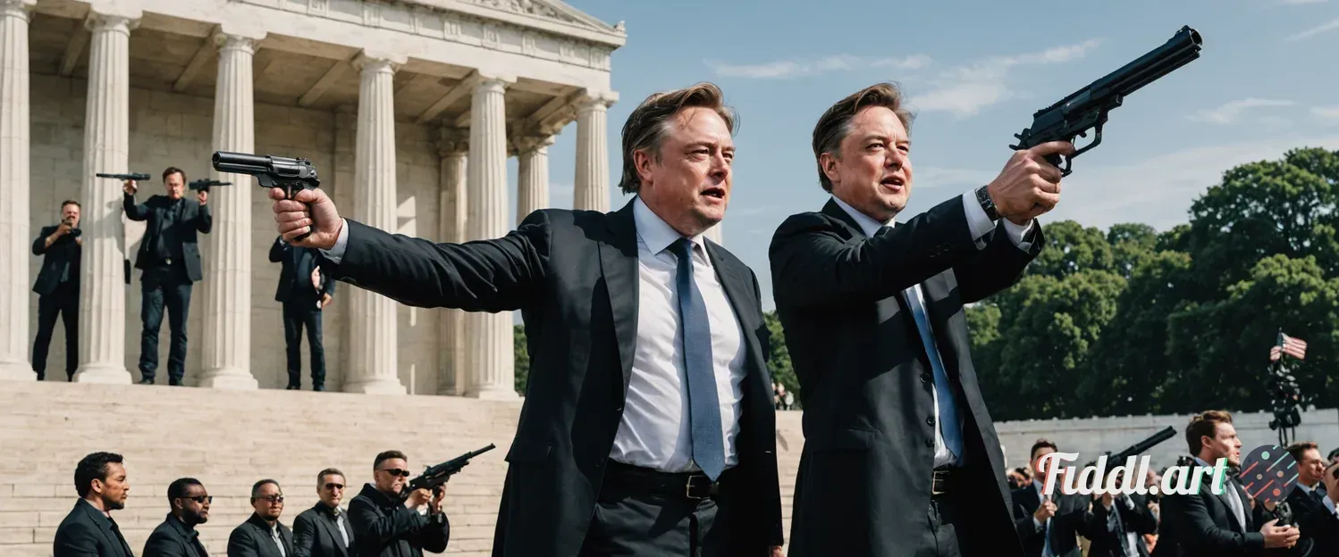 Media Index 0 | Steve Bannon and  Elon Musk shooting shotguns at each other outside of Lincoln Memorial. Elon Musk b