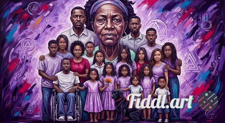 An emotionally charged abstract expressionist painting centered on a powerful matriarch, her face et