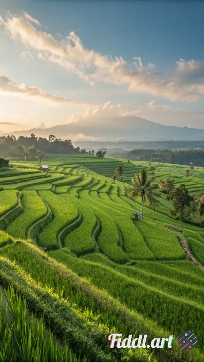Afternoon view of beautiful and natural rice fields