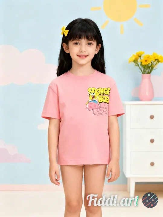 A cheerful indoor scene featuring a full figure of 7-8 years old child standing in a photo studio wi