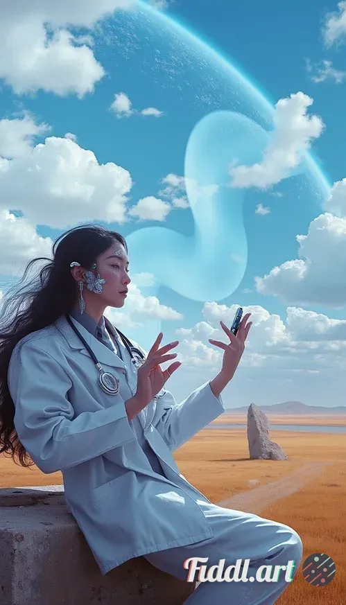 A futuristic scene depicting a compassionate doctor using advanced telemedicine technology, connecti
