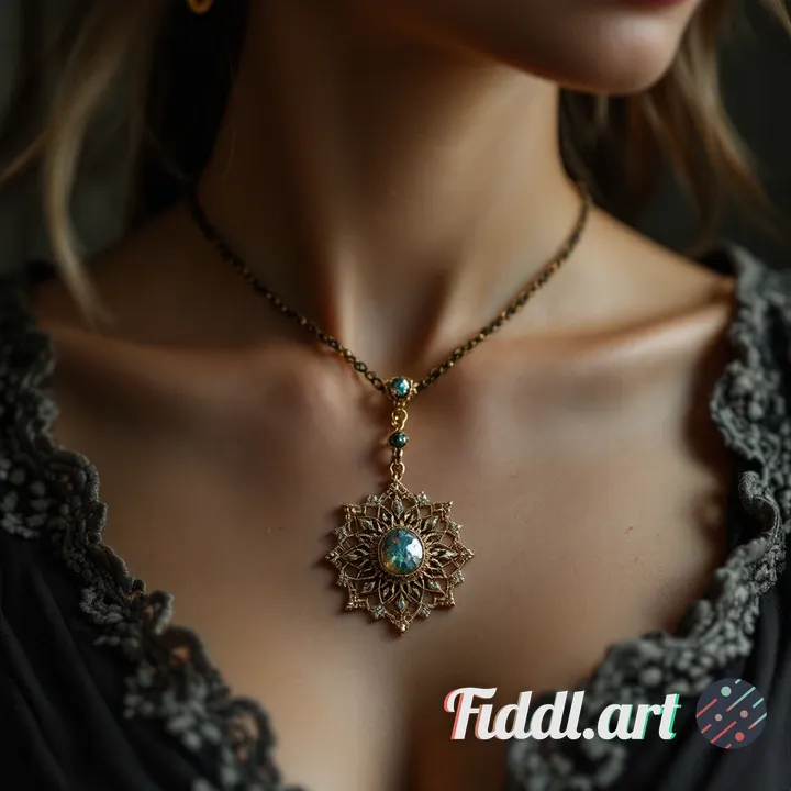 Create female wearing this pendant around neck. Focus on pendant, femaile is very comfort with it. T