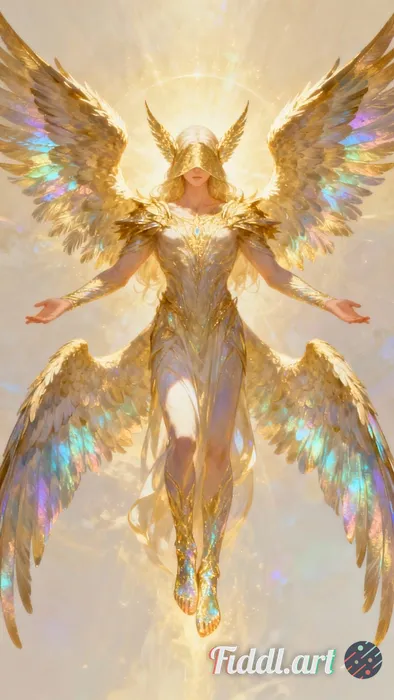 SER CELESTIAL PODEROSO, SU ROSTRO ESTA TAPADO CON DOS ALAS, SUS PIES ESTAN TAPADOS CON DOS ALAS TAMB
