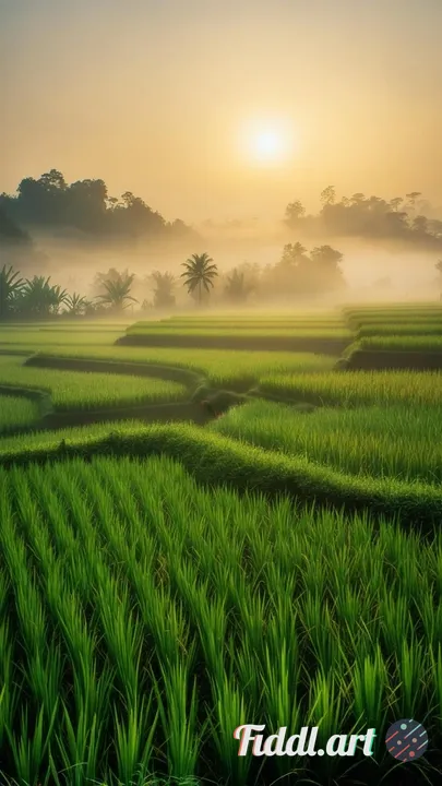 Morning view of beautiful and natural rice fields