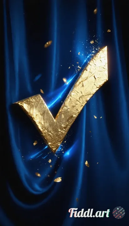 A high-resolution digital painting of a checkmark symbol, elegantly rendered in shimmering gold foil