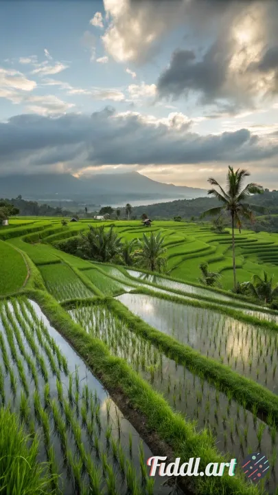 Afternoon view of beautiful and natural rice fields