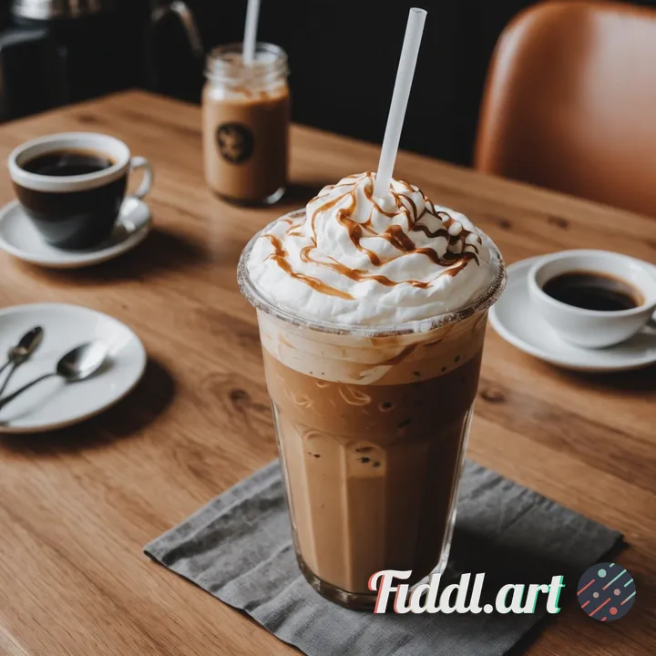 I run a coffee shop business. Generate a photo of an iced coffee on a cozy minimalist aesthetic coff