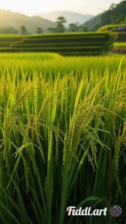 Afternoon view of beautiful and natural rice fields
