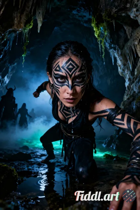 make a closeup portrait photo of me wearing dark Black Ink face paint, heavy atmosphere, trance danc
