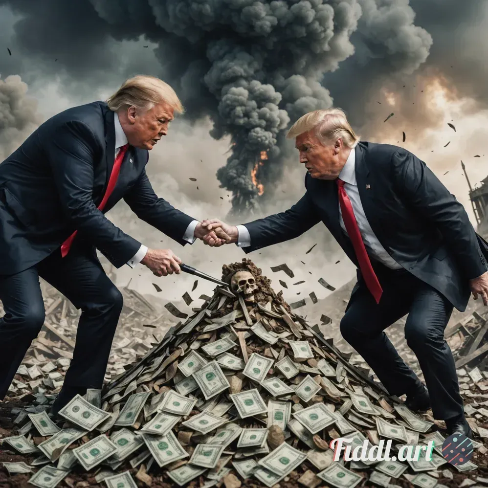 Media Index 0 | Trump and Musk fighting each other to reach the top of a pile of money mixed with human remains